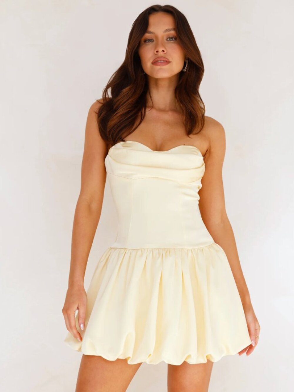 Hello Molly Butter Yellow Strapless Mini Bubble Hem Dress - Size 4